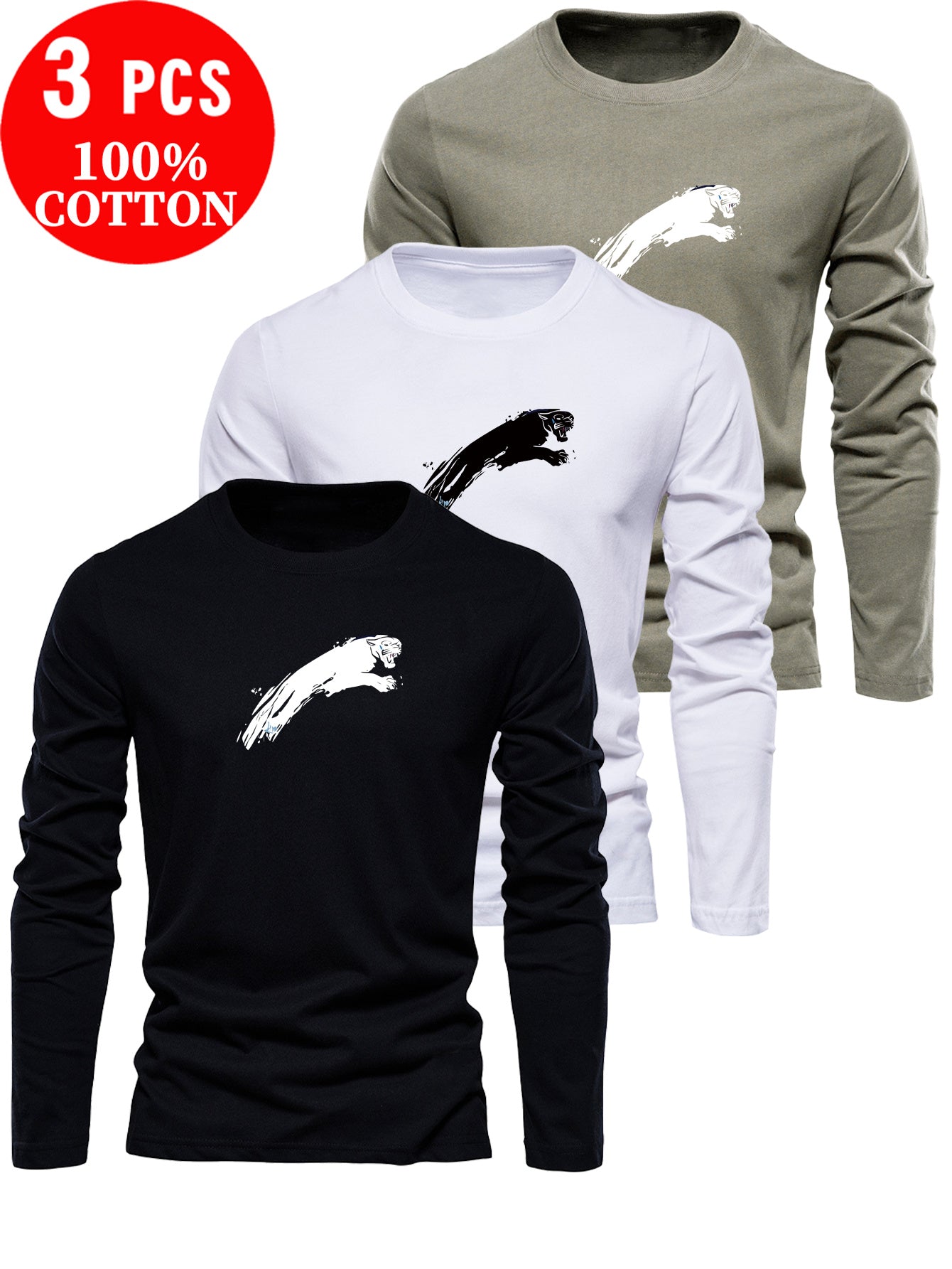 Lot de 3 t-shirts à manches longues 100% coton du XS au 3XL MAEJORKEN