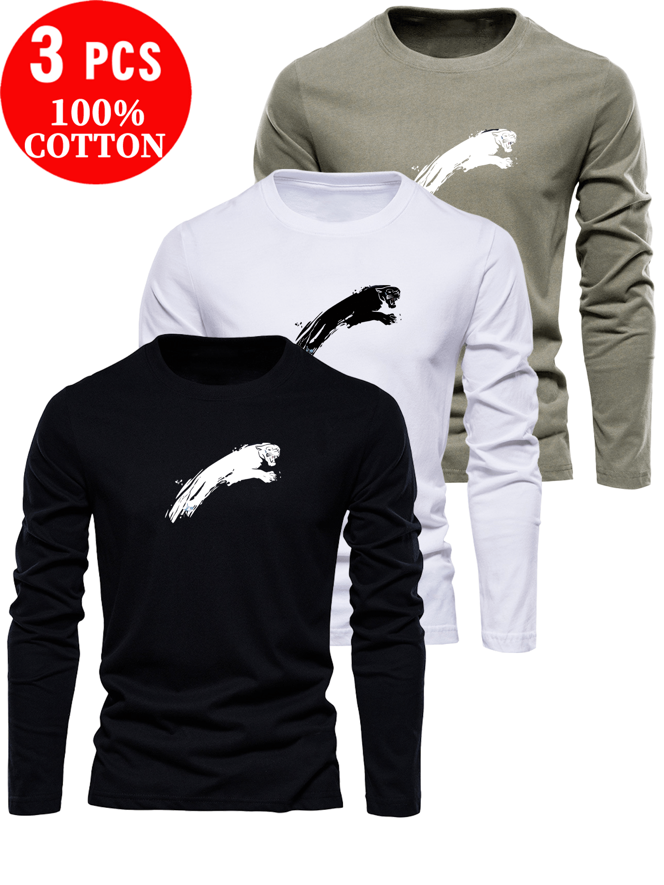 Lot de 3 t-shirts à manches longues 100% coton du XS au 3XL MAEJORKEN