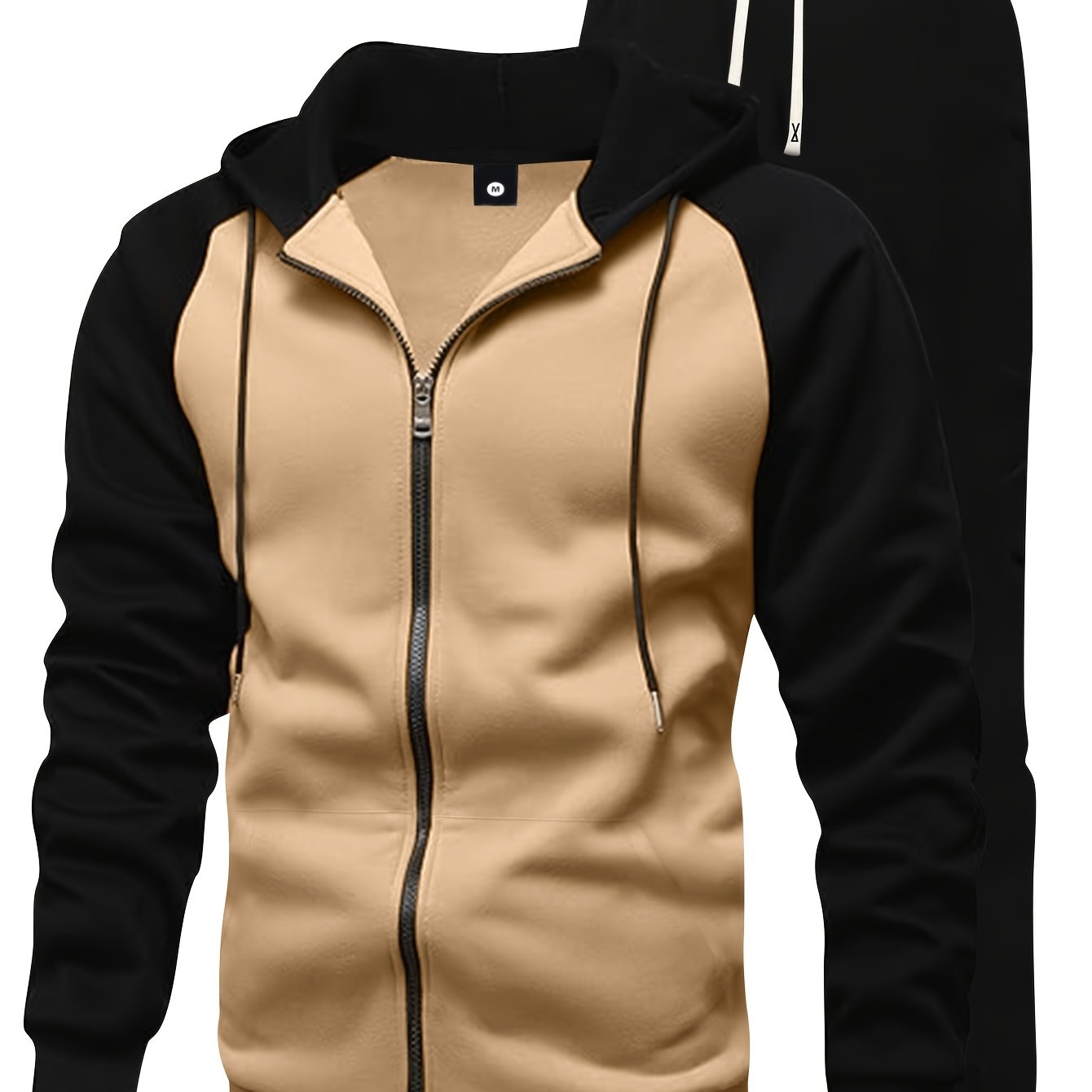 2pcs Men'S Raglan Sleeve Full-Zip Hoodie + Drawstring Pants Set, Solid Color Basic Style, Ideal for Spring/Autumn/Winter Streetwear, Jogging, Commuting, Travel, and Outdoor Camping – Perfect Gift for Husband Boyfriend, Acti MAEJORKEN