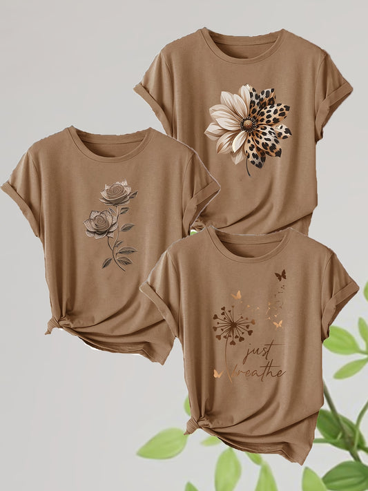 Lot de 3 t-shirts marron à col rond du S au 2XL