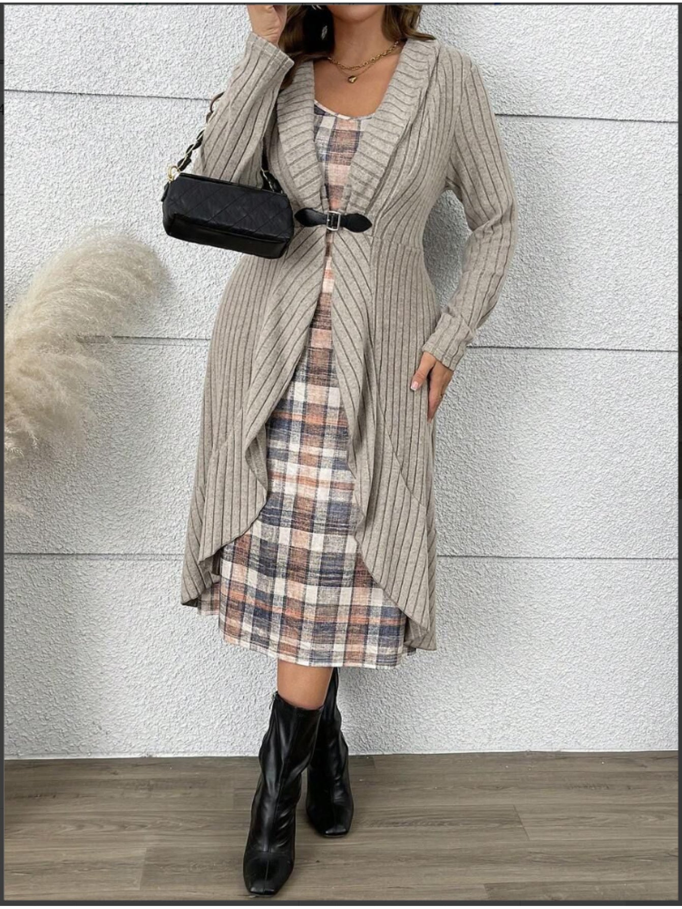 Ensemble deux pièces veste à manches longues et robe à carreaux grande taille du XL au 5XL