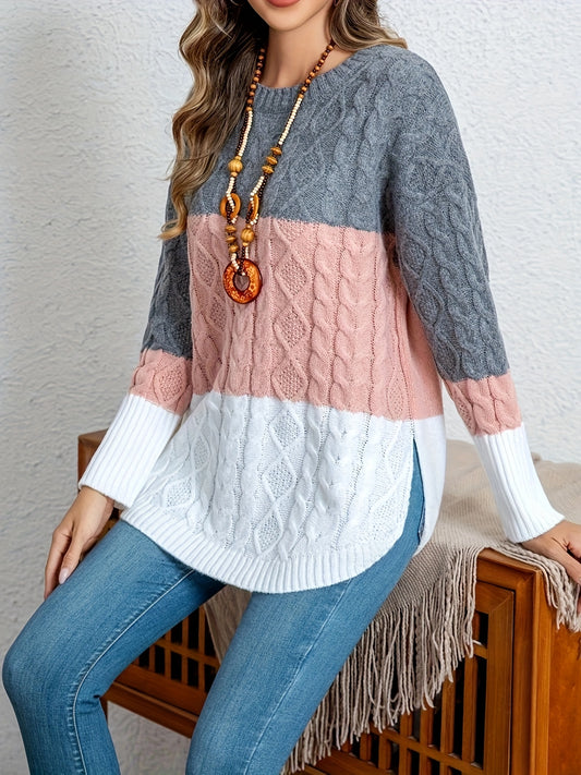 Pull en tricot torsadé à bloc de couleur du XL au 5XL