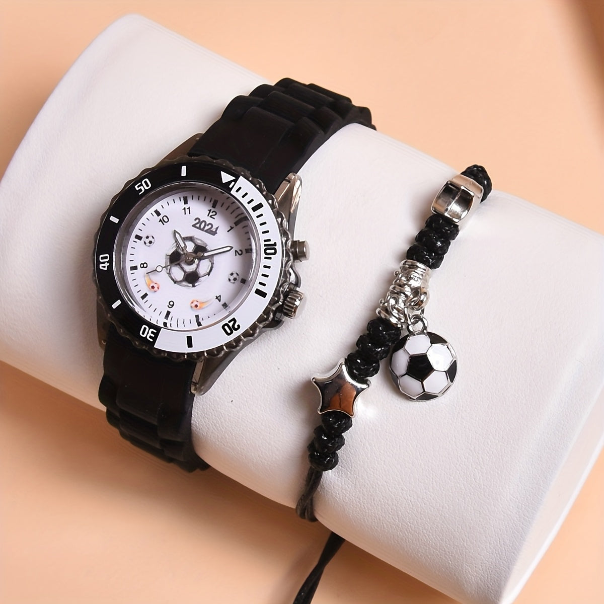 2024 New Double Movement LED Luminous Watch for Boys Football Sports Watch Adjustable Braided Rope Bracelet Set 2pcs MAEJORKEN
