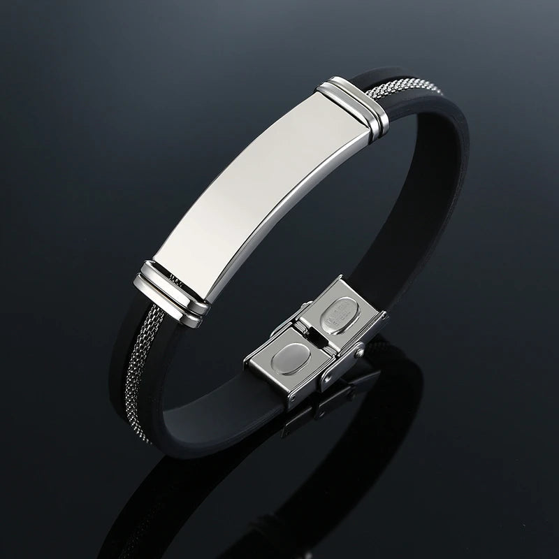 Vnox - Bracelet en acier inoxydable, bracelet pour homme, bracelet punk à maillons en silicone rainuré noir, bracelet punk élégant et décontracté MAEJORKEN
