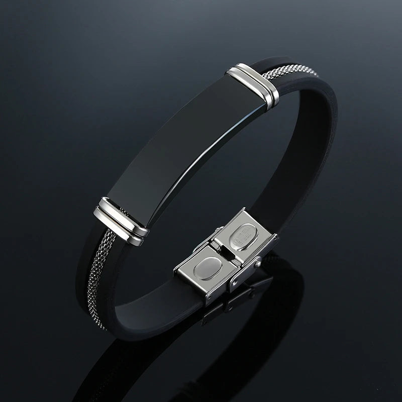 Vnox - Bracelet en acier inoxydable, bracelet pour homme, bracelet punk à maillons en silicone rainuré noir, bracelet punk élégant et décontracté MAEJORKEN
