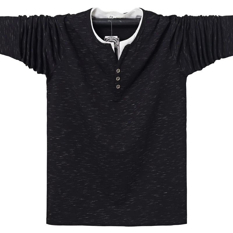 T-shirt à manches longues en coton à col en V grande taille M-6XL