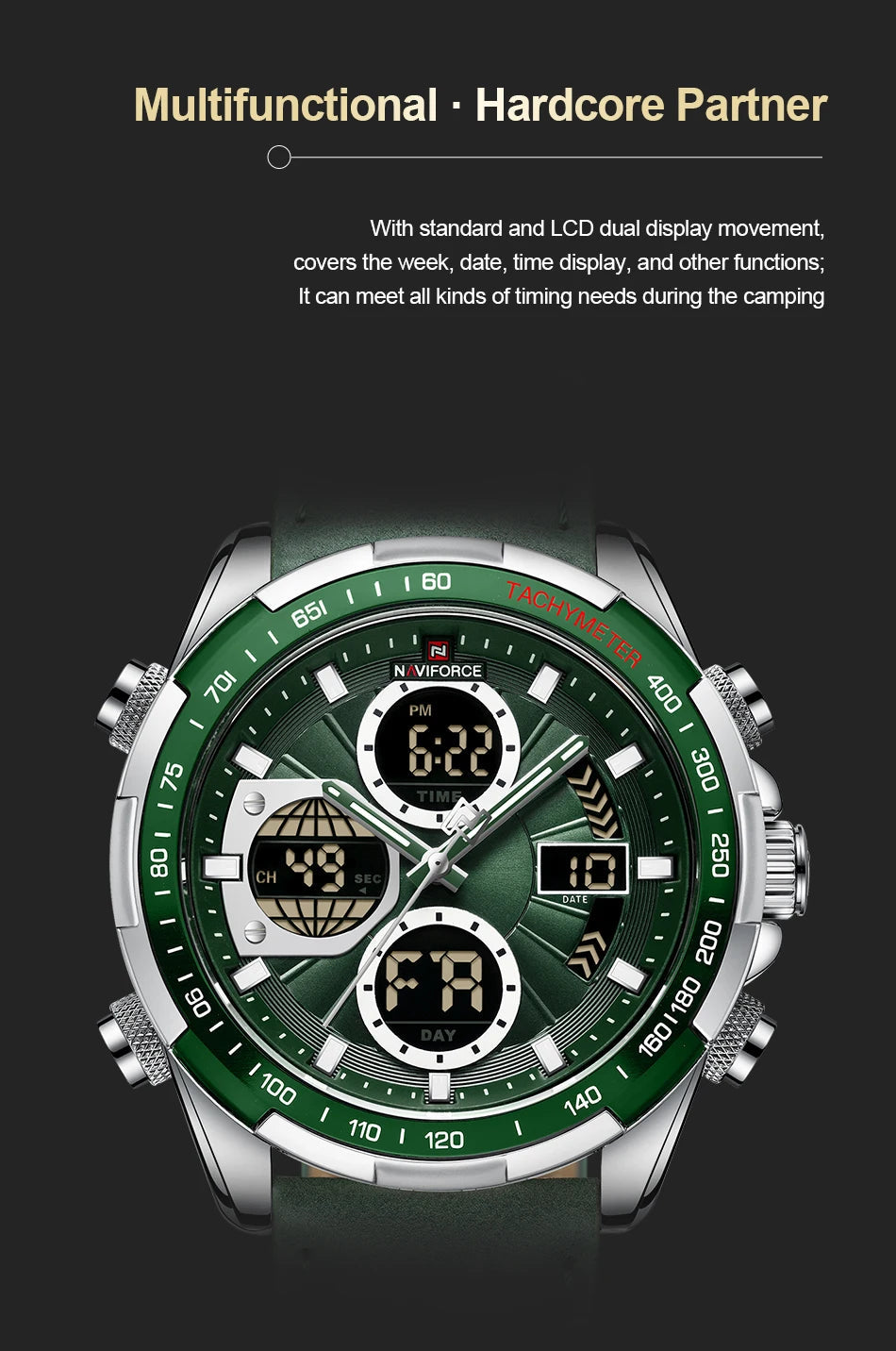 NAVIFORCE montre militaire pour hommes chronographe multifonction sport 3ATM étanche avec alarme affichage jour et Date horloge cadeaux masculins MAEJORKEN