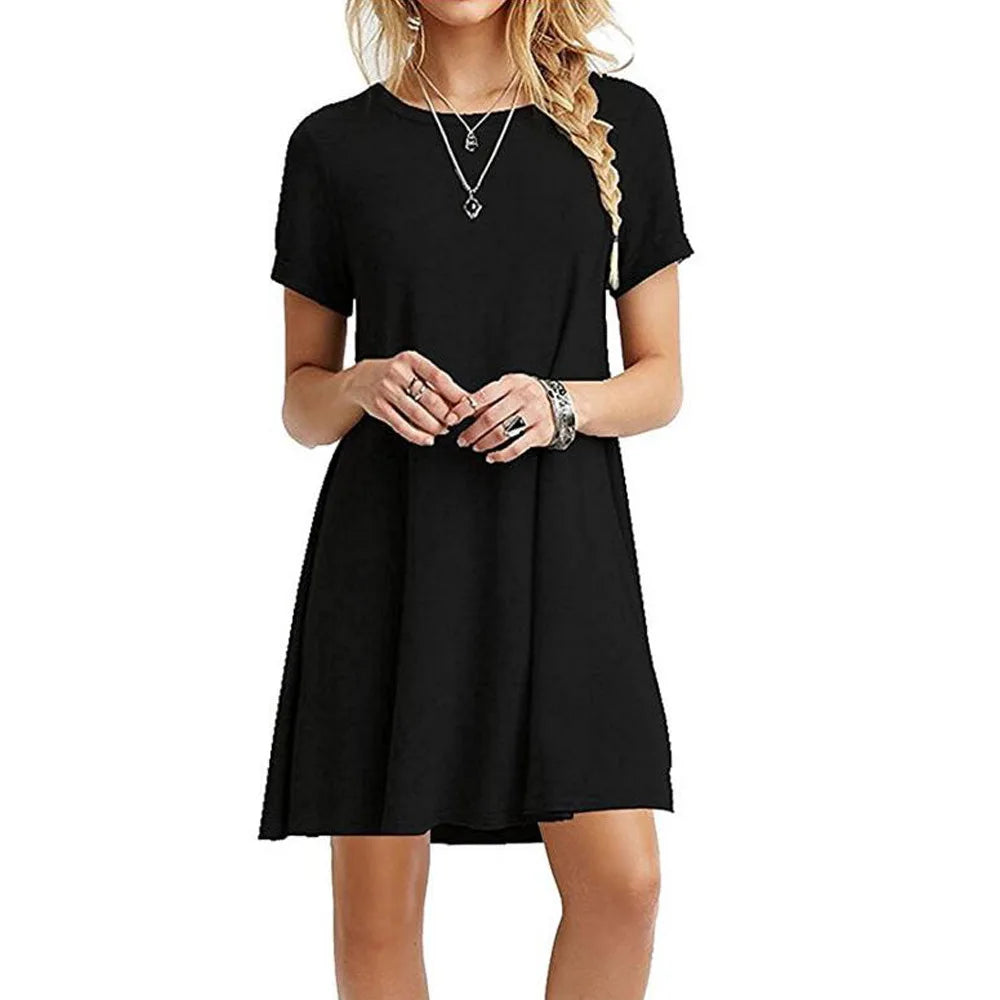Femmes décontracté à manches courtes t-shirt robe Vintage col rond imprimé Mini robe ample élégant Simple Mini robe Streetwear robe d'été MAEJORKEN