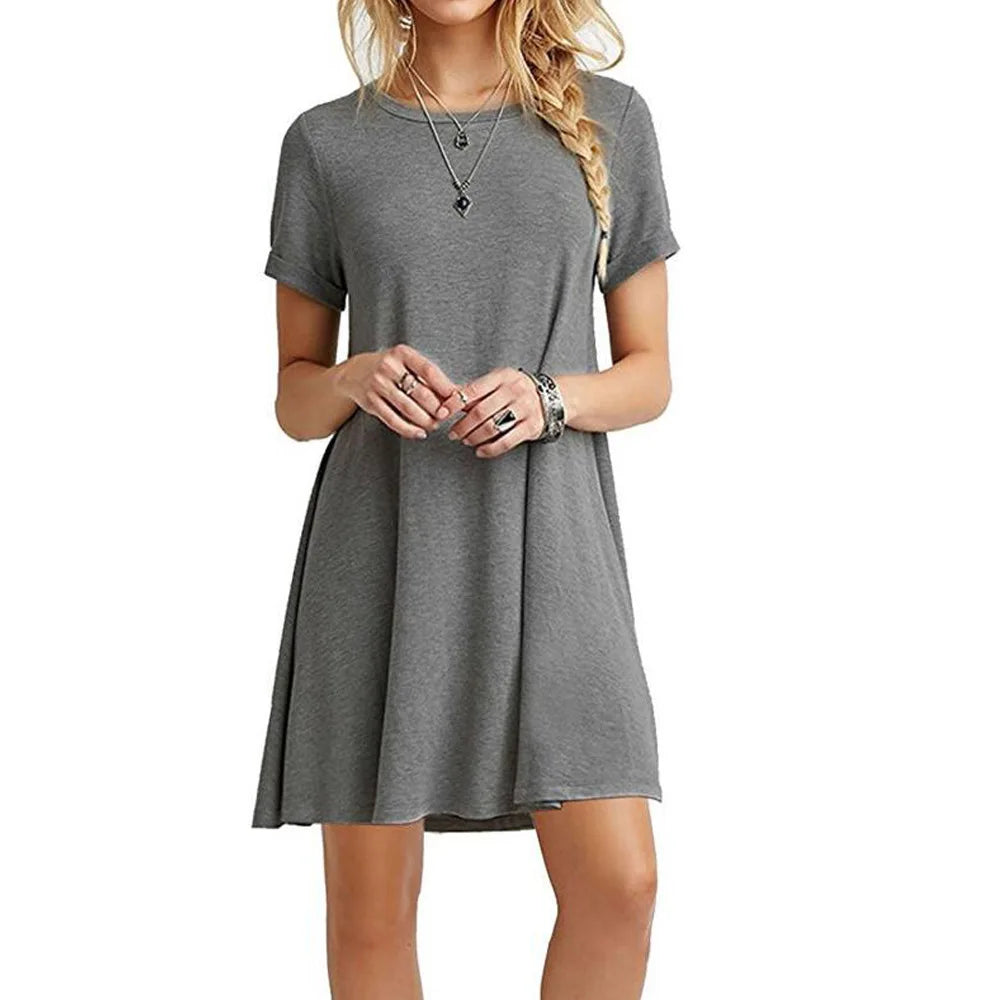 Femmes décontracté à manches courtes t-shirt robe Vintage col rond imprimé Mini robe ample élégant Simple Mini robe Streetwear robe d'été MAEJORKEN