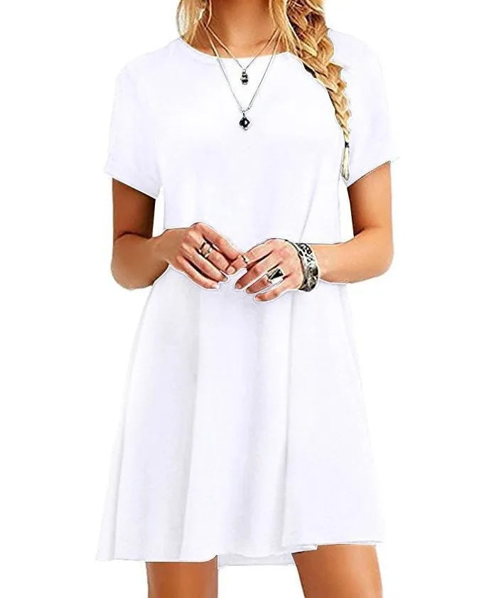 Femmes décontracté à manches courtes t-shirt robe Vintage col rond imprimé Mini robe ample élégant Simple Mini robe Streetwear robe d'été MAEJORKEN