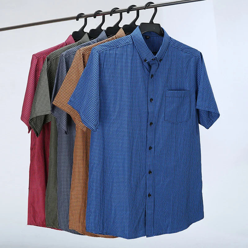 Chemises à carreaux confortables manches courtes, pur coton grande taille du M au 8XL
