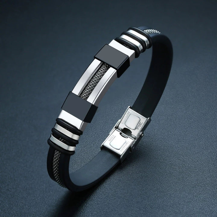 Vnox - Bracelet en acier inoxydable, bracelet pour homme, bracelet punk à maillons en silicone rainuré noir, bracelet punk élégant et décontracté MAEJORKEN