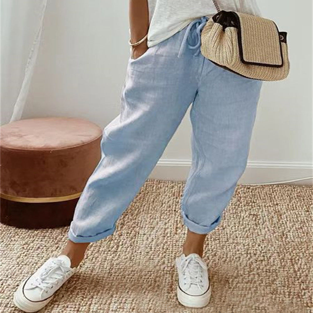 Pantalon mi-long en coton pour femmes, ligne à volants, Vintage, grande, grande taille, grande taille, décontracté, mode fête, bande ample, poche, été, printemps MAEJORKEN