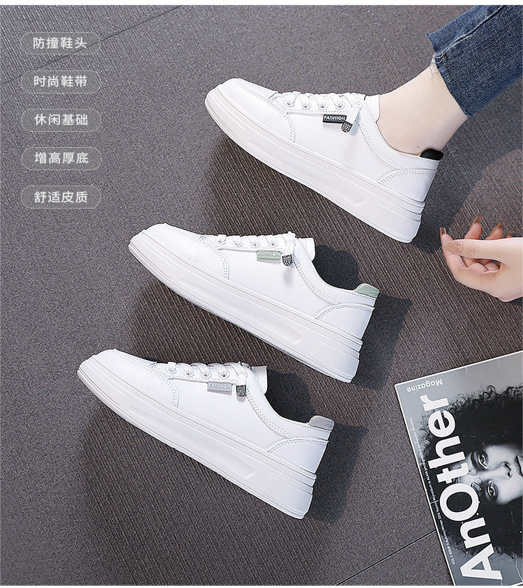 6615 White Shoes 2021 Spring and Autumn New Women's Shoes Versatile Flat Leather Breathable Casual Hong Kong Style Student Sneakers Summer MAEJORKEN