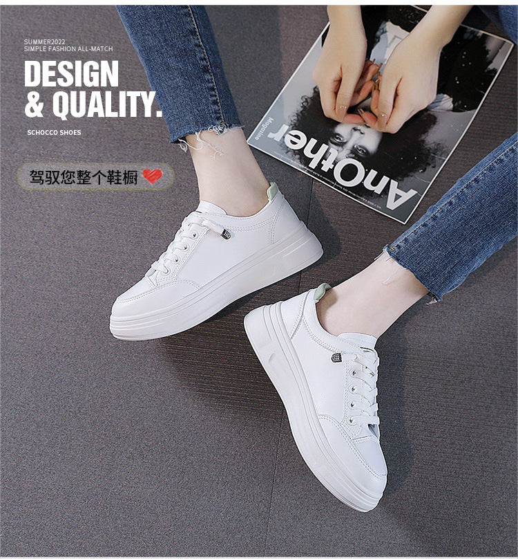 6615 White Shoes 2021 Spring and Autumn New Women's Shoes Versatile Flat Leather Breathable Casual Hong Kong Style Student Sneakers Summer MAEJORKEN