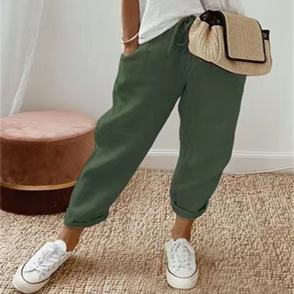 Pantalon mi-long en coton pour femmes, ligne à volants, Vintage, grande, grande taille, grande taille, décontracté, mode fête, bande ample, poche, été, printemps MAEJORKEN
