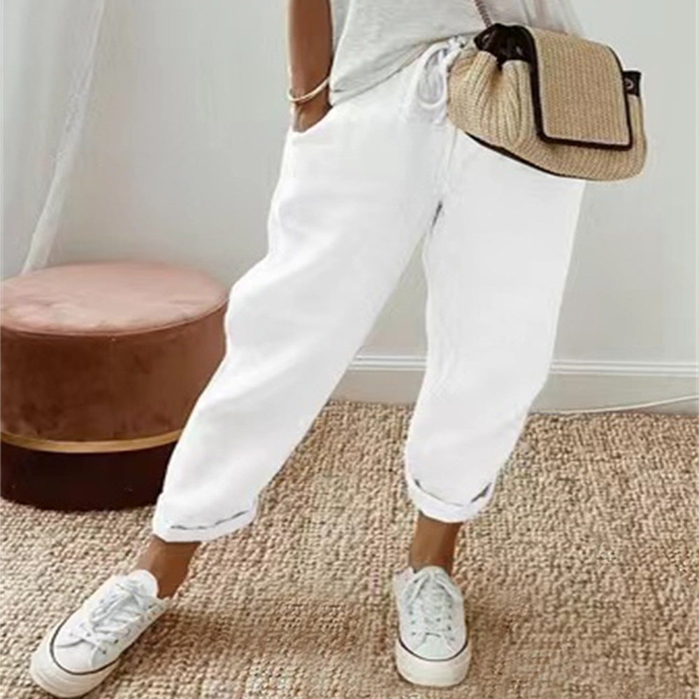 Pantalon mi-long en coton pour femmes, ligne à volants, Vintage, grande, grande taille, grande taille, décontracté, mode fête, bande ample, poche, été, printemps MAEJORKEN