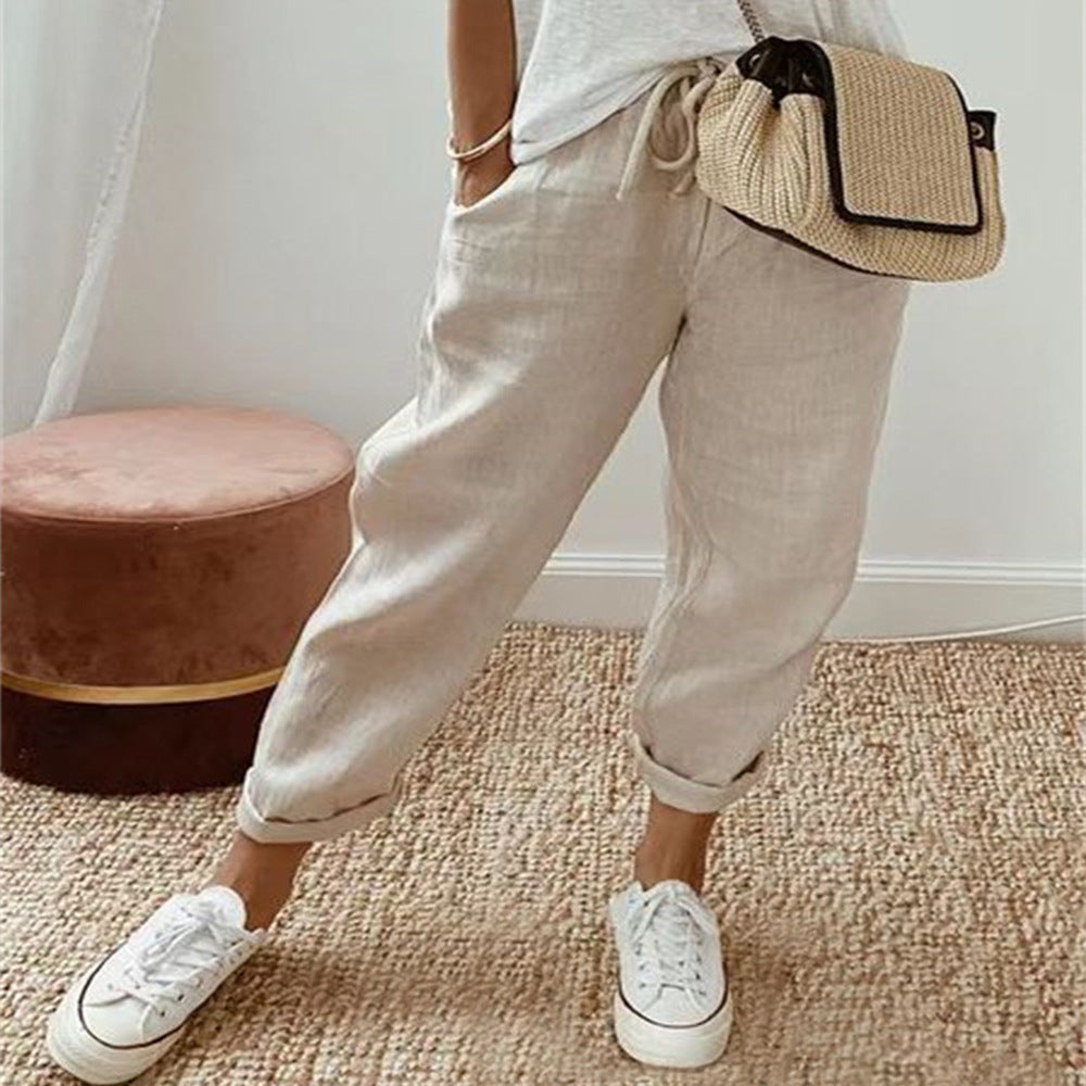 Pantalon mi-long en coton pour femmes, ligne à volants, Vintage, grande, grande taille, grande taille, décontracté, mode fête, bande ample, poche, été, printemps MAEJORKEN