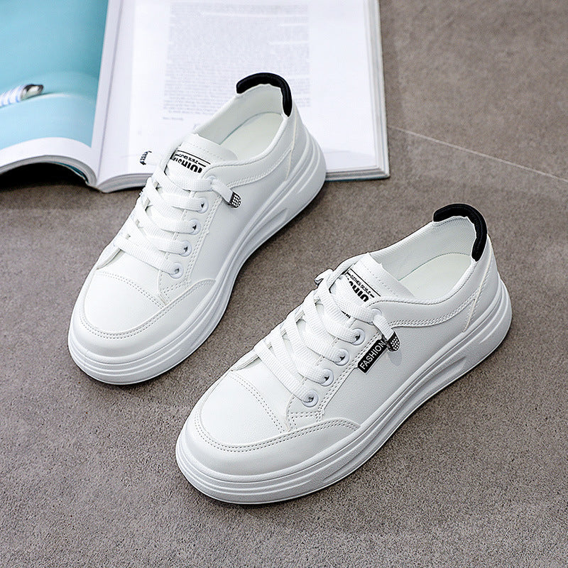 6615 White Shoes 2021 Spring and Autumn New Women's Shoes Versatile Flat Leather Breathable Casual Hong Kong Style Student Sneakers Summer MAEJORKEN