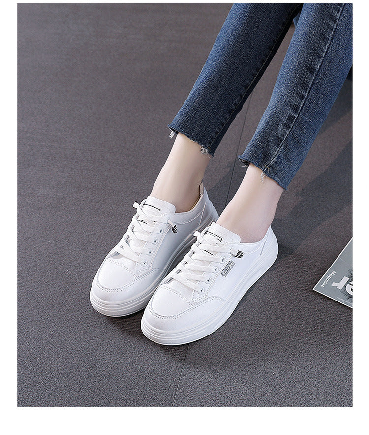 6615 White Shoes 2021 Spring and Autumn New Women's Shoes Versatile Flat Leather Breathable Casual Hong Kong Style Student Sneakers Summer MAEJORKEN