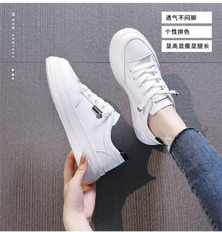 6615 White Shoes 2021 Spring and Autumn New Women's Shoes Versatile Flat Leather Breathable Casual Hong Kong Style Student Sneakers Summer MAEJORKEN
