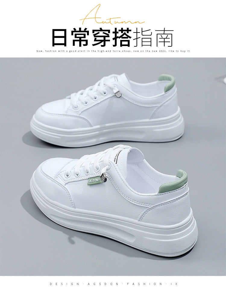 6615 White Shoes 2021 Spring and Autumn New Women's Shoes Versatile Flat Leather Breathable Casual Hong Kong Style Student Sneakers Summer MAEJORKEN