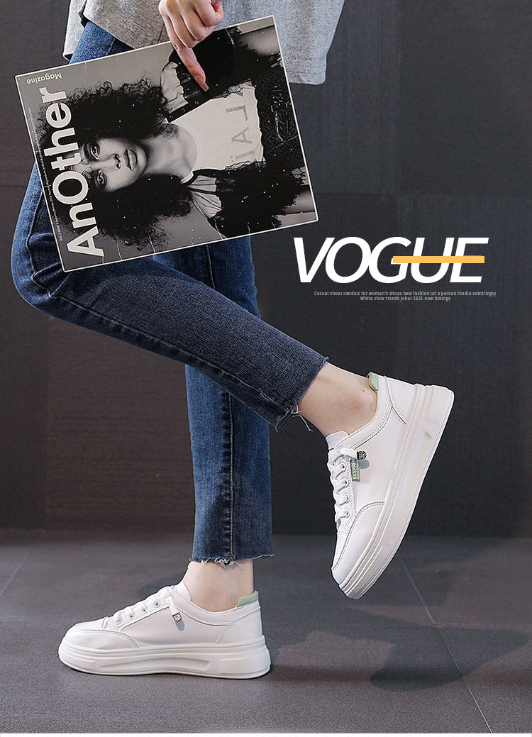 6615 White Shoes 2021 Spring and Autumn New Women's Shoes Versatile Flat Leather Breathable Casual Hong Kong Style Student Sneakers Summer MAEJORKEN