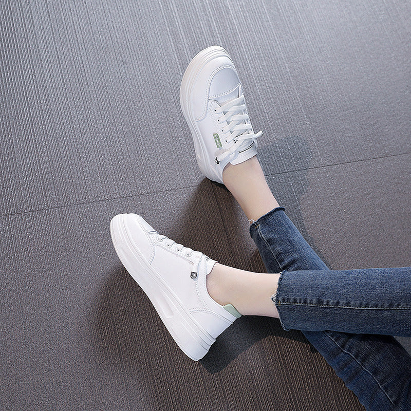 6615 White Shoes 2021 Spring and Autumn New Women's Shoes Versatile Flat Leather Breathable Casual Hong Kong Style Student Sneakers Summer MAEJORKEN