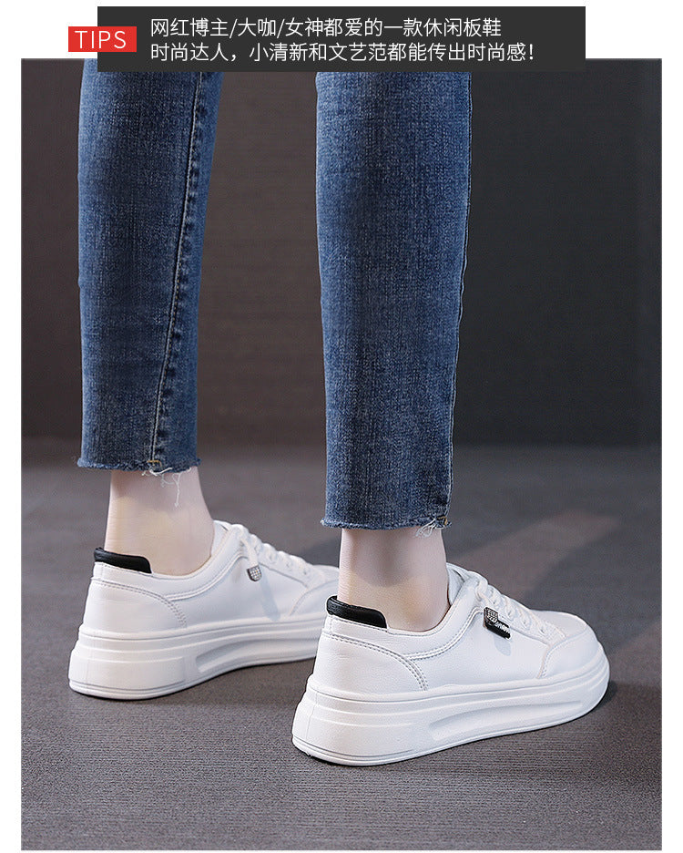 6615 White Shoes 2021 Spring and Autumn New Women's Shoes Versatile Flat Leather Breathable Casual Hong Kong Style Student Sneakers Summer MAEJORKEN