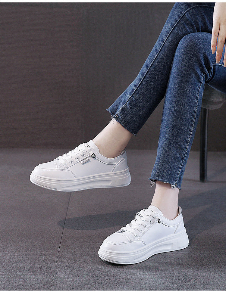 6615 White Shoes 2021 Spring and Autumn New Women's Shoes Versatile Flat Leather Breathable Casual Hong Kong Style Student Sneakers Summer MAEJORKEN