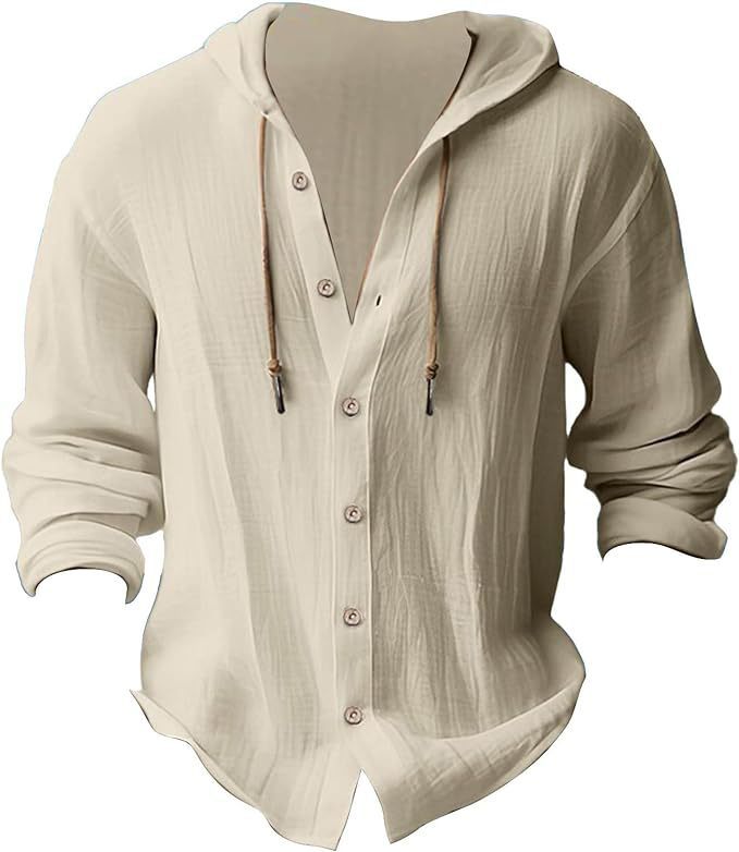 Chemise d'été en lin pour hommes à capuche manches longues du S au 3XL