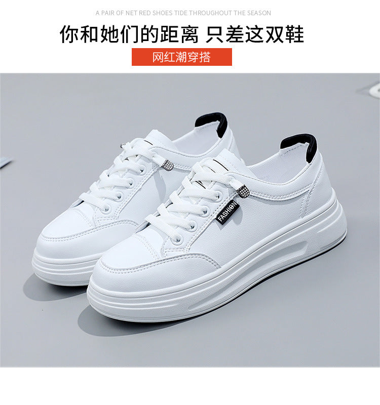 6615 White Shoes 2021 Spring and Autumn New Women's Shoes Versatile Flat Leather Breathable Casual Hong Kong Style Student Sneakers Summer MAEJORKEN