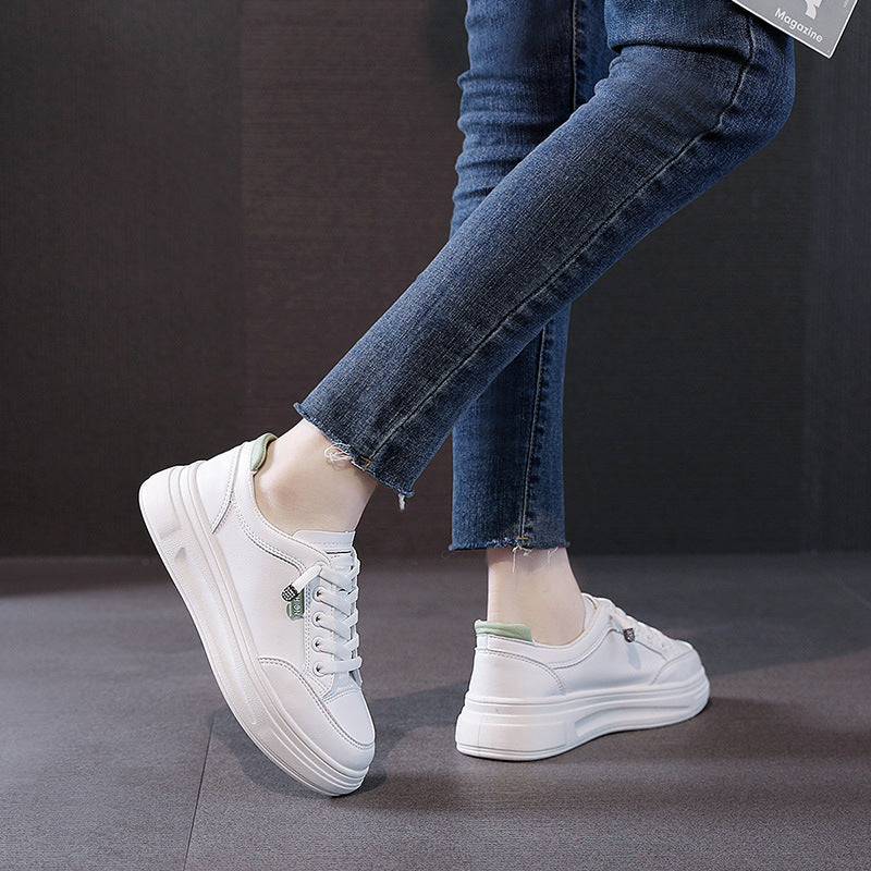 6615 White Shoes 2021 Spring and Autumn New Women's Shoes Versatile Flat Leather Breathable Casual Hong Kong Style Student Sneakers Summer MAEJORKEN