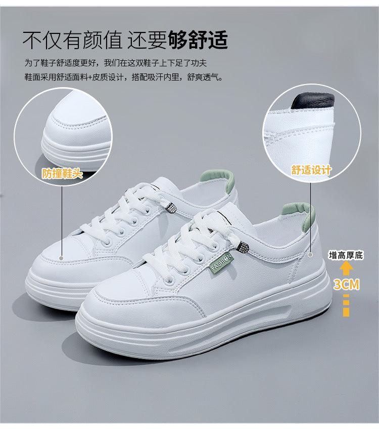 6615 White Shoes 2021 Spring and Autumn New Women's Shoes Versatile Flat Leather Breathable Casual Hong Kong Style Student Sneakers Summer MAEJORKEN
