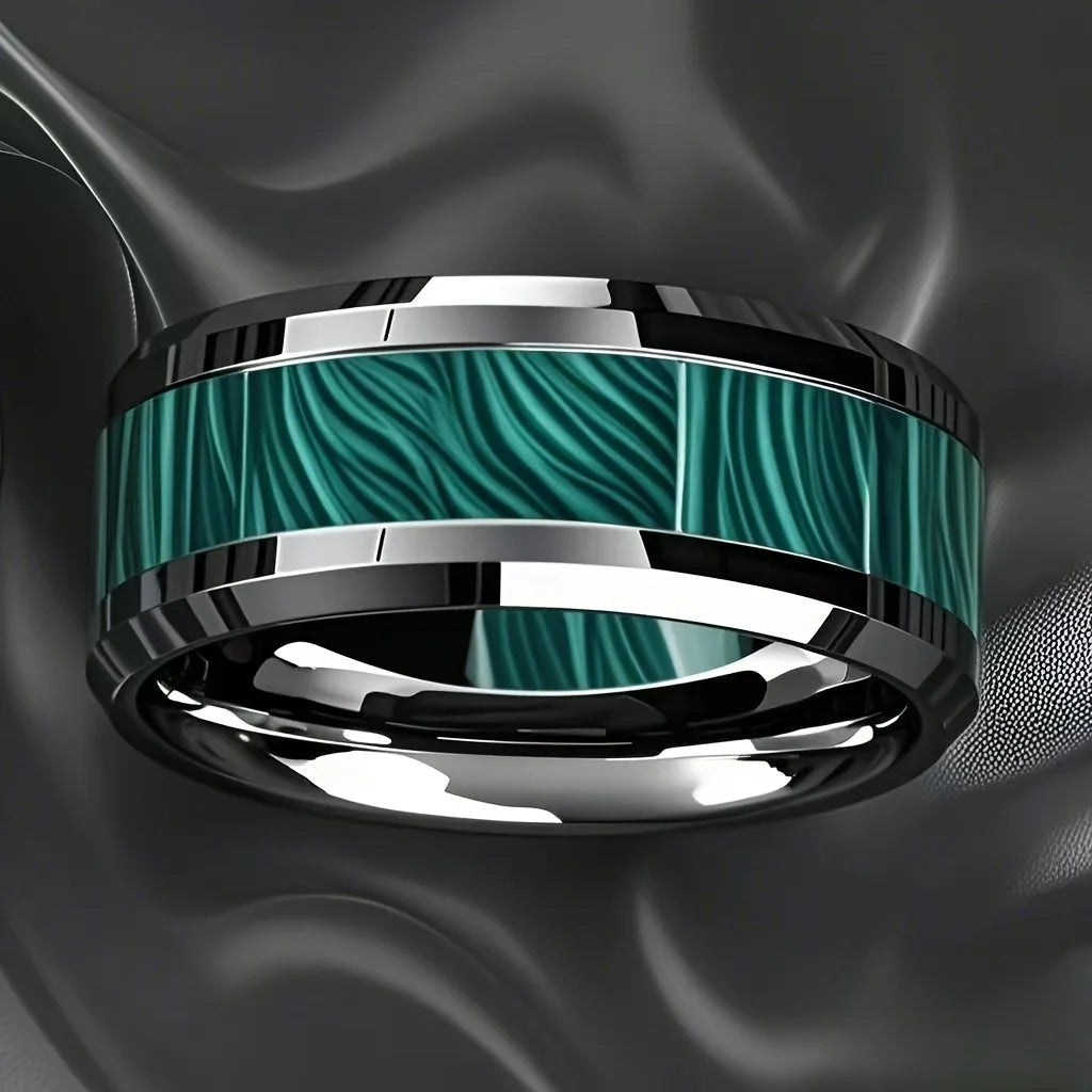 Bagues en acier inoxydable pour hommes, Imitation de pierre de paon, incrustation de 8MM, couleur argent, bijoux de mariage pour hommes, vente en gros MAEJORKEN