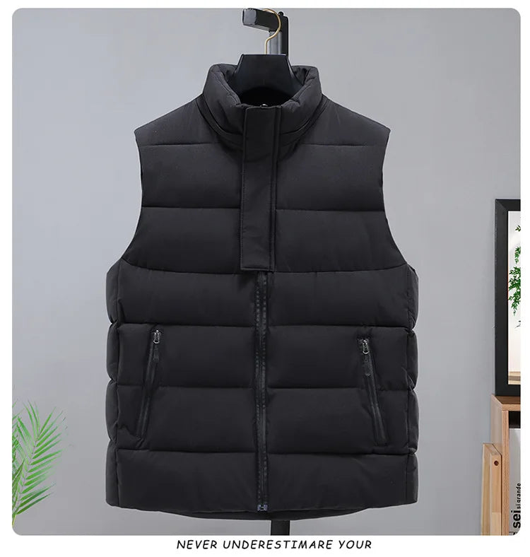 2025 hommes hiver épaissir vers le bas coton gilet épissure sans manches Parka veste décontracté coupe-vent chaud gilet hommes fermeture éclair vêtements d'extérieur à capuche MAEJORKEN