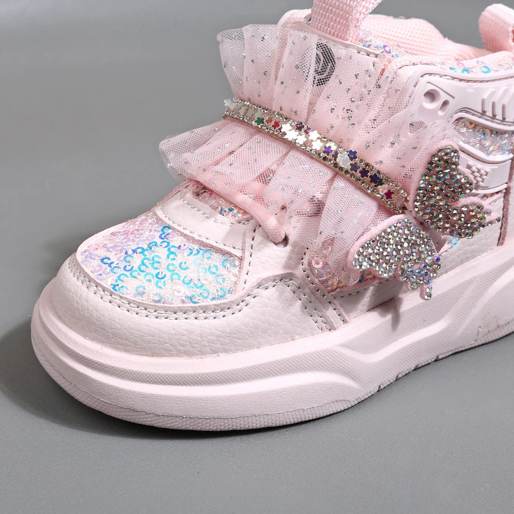 Chaussures d'automne en cuir pour enfants, baskets de Sport pour enfants en bas âge, mignonnes papillons scintillants, semelle souple, à la mode, pour filles, nouvelle collection 2025 MAEJORKEN