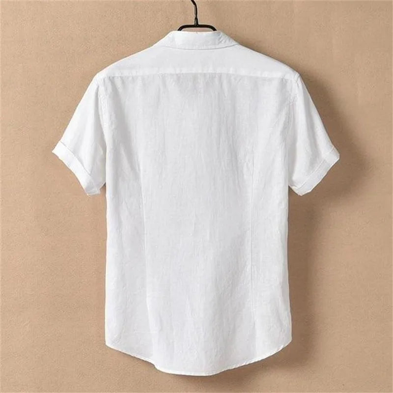 Chemises d'été à manches courtes en coton et lin pour hommes, col carré solide, chemise décontractée respirante, Vintage, légère, chemisier de plage du S au 5XL MAEJORKEN