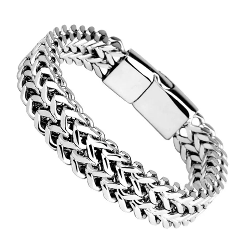Bracelet tressé en acier inoxydable, Double rangée, écailles de poisson avant et arrière, boucle magnétique en alliage avec quille, bijoux, nouveau modèle MAEJORKEN