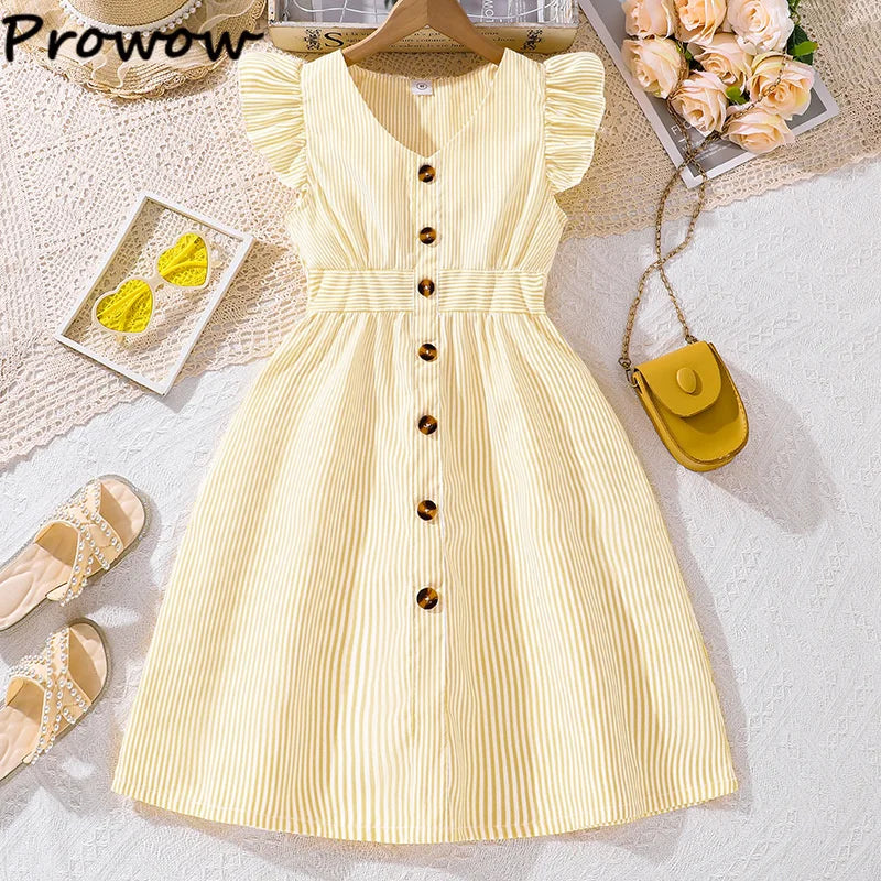 Fille robe d'été manches volantes rayures robe Patchwork couleur chemise robe pour filles décontracté adolescent filles vêtements enfants robes MAEJORKEN