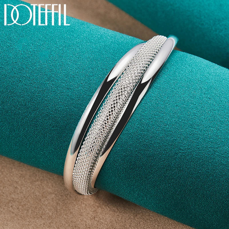DOTEFFIL 925 en argent Sterling grand Bracelet lisse réticulé pour femme homme bijoux de fiançailles de mariage MAEJORKEN