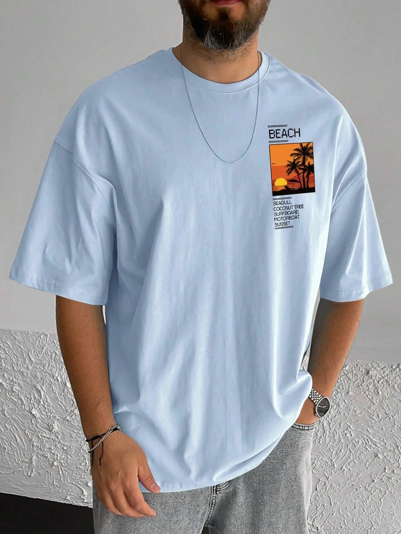 T-shirt manches courtes col rond homme, ample, 100% coton, été, imprimé graphique cocotier du XS au 2XL MAEJORKEN