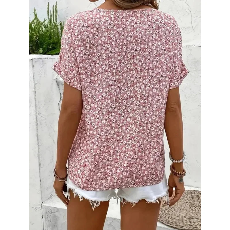 Chemises pour femmes grande taille 2025 printemps été nouvelle mode décontractée impression florale col en v manches courtes Blouses Style coréen vêtements MAEJORKEN