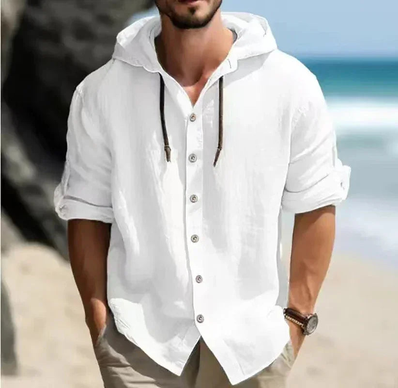 Chemise d'été en lin pour hommes à capuche manches longues du S au 3XL