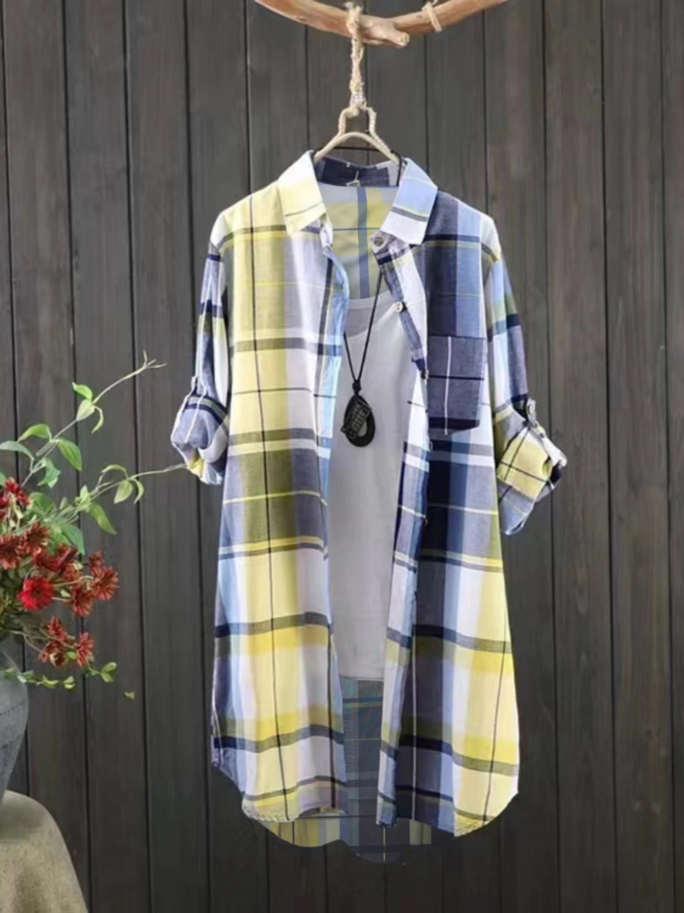Chemise à carreaux à revers manches longues  du 1XL au 5XL