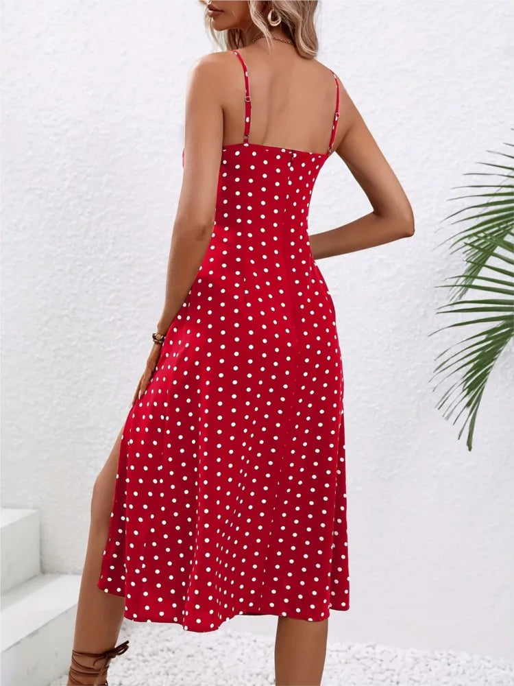 Robe d'été à bretelles Spaghetti imprimé à pois, sans manches du S au 2XL