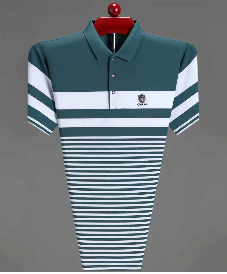 Polo à manches courtes pour hommes marque haut de gamme en relief mode rayure couleur bloquée été soie glacée respirant luxe Paul T-shirt MAEJORKEN
