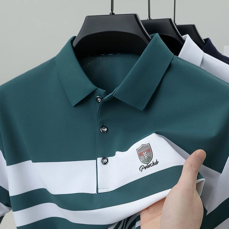 Polo à manches courtes pour hommes marque haut de gamme en relief mode rayure couleur bloquée été soie glacée respirant luxe Paul T-shirt MAEJORKEN