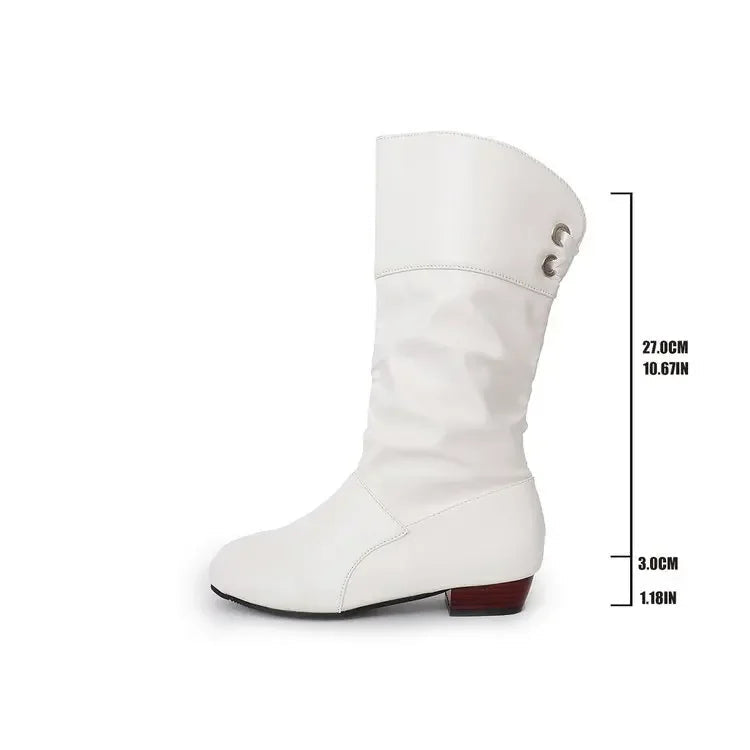 Chaussures pour femmes 2025 printemps genou bottes hautes rouge noir blanc bottes hautes femme plissé talon bas décontracté en cuir femme chaussures longues MAEJORKEN
