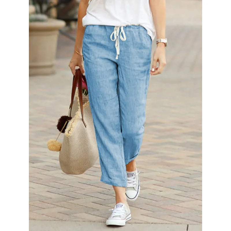 Pantalon de neuf minutes, couleur unie, ample, loisirs, cordon de serrage, taille élastique, en coton, nouvelle mode 2025 MAEJORKEN